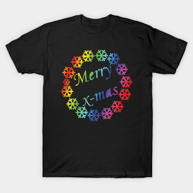 Merry X-mas Typography Design - Rainbow Version T-Shirt by art-by-shadab